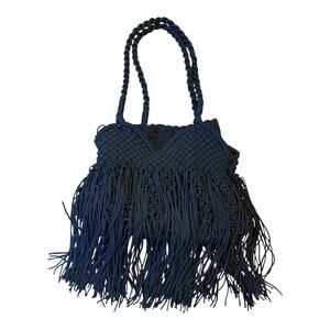 Zara Macrame Shoulder Bag MACRAMÉ BAG, Black Braided Fringe Purse NWOT